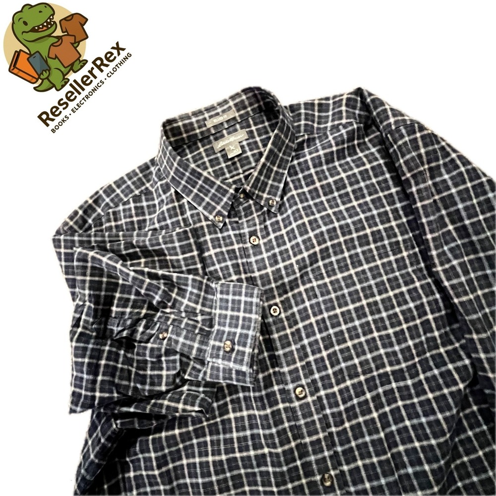 Eddie‎ Bauer Mens XLT Relaxed Fit Plaid Button Up Shirt Long Sleeve